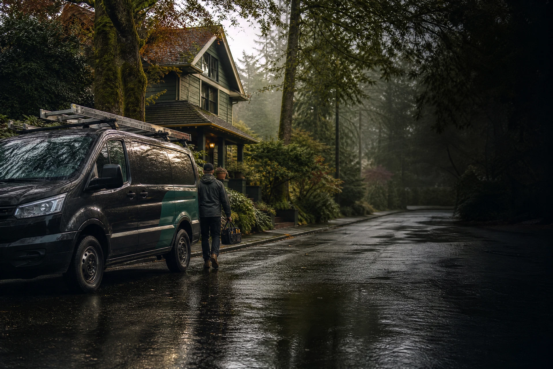 Rip City Roof Cleaning service team arriving at a Portland property